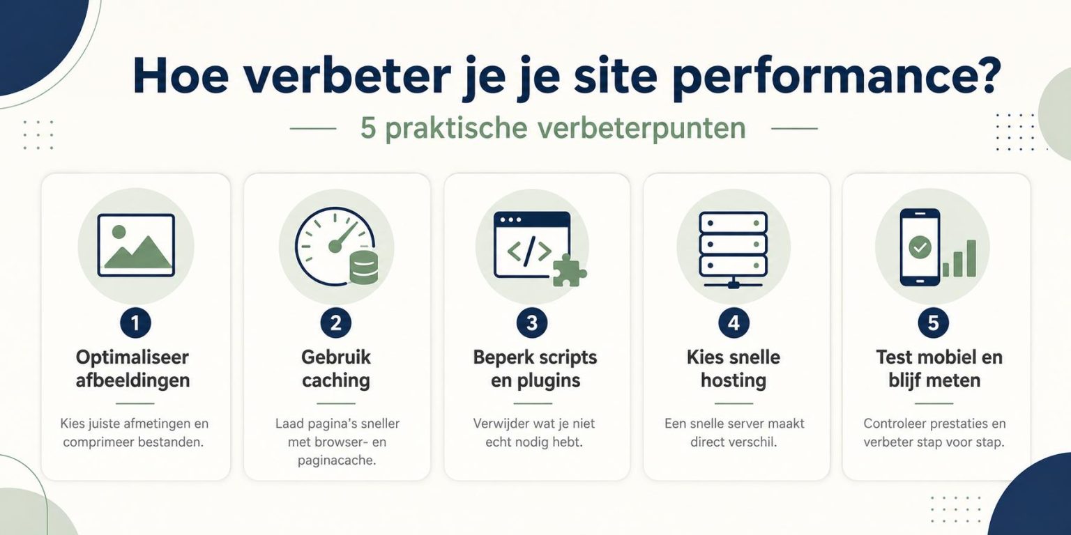 Visualisatie over het verbeteren van site performance met afbeeldingsoptimalisatie en laadtijdversnelling